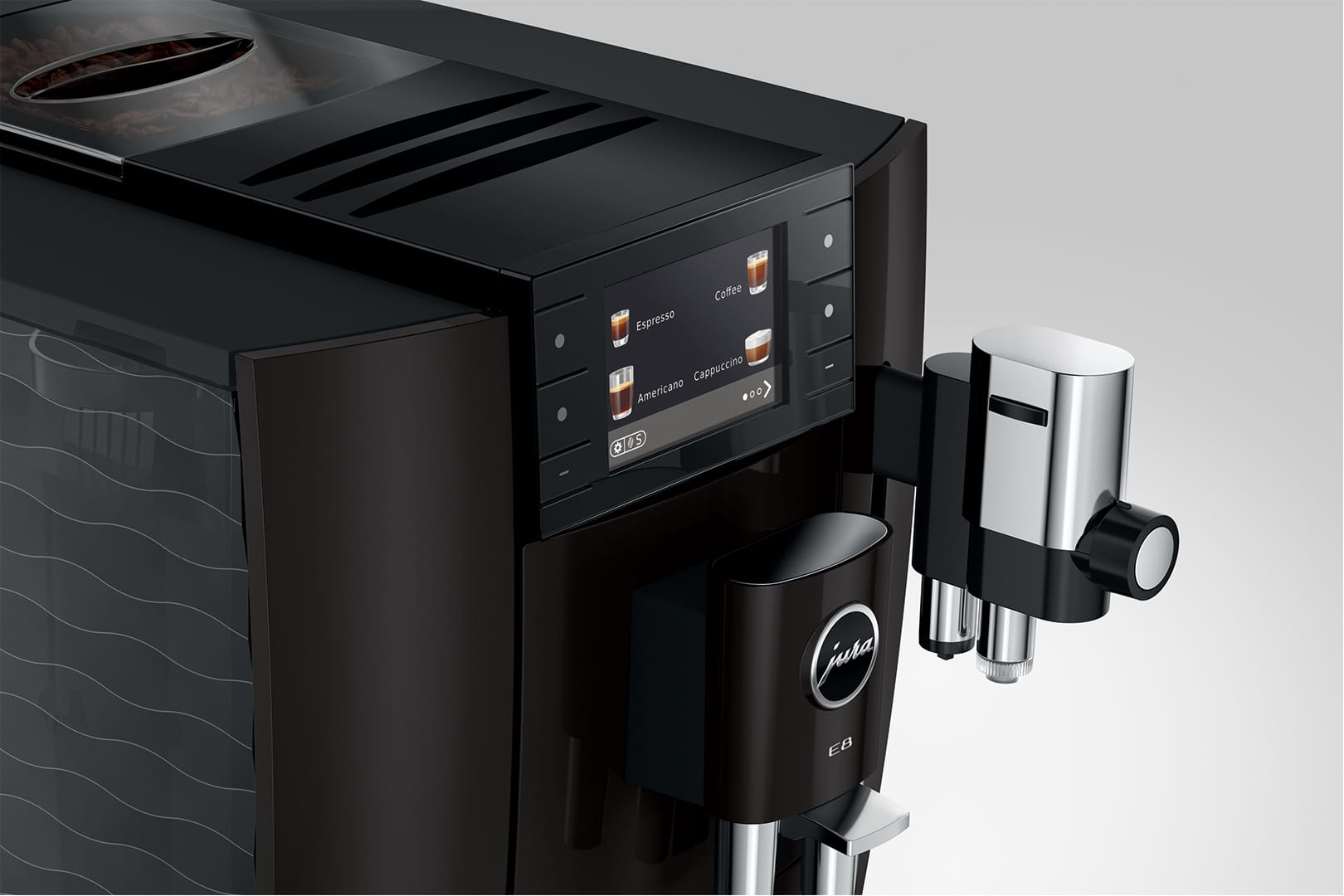 Jura E8 – 3,5 Zoll Farbdisplay und Bohnenbehälter